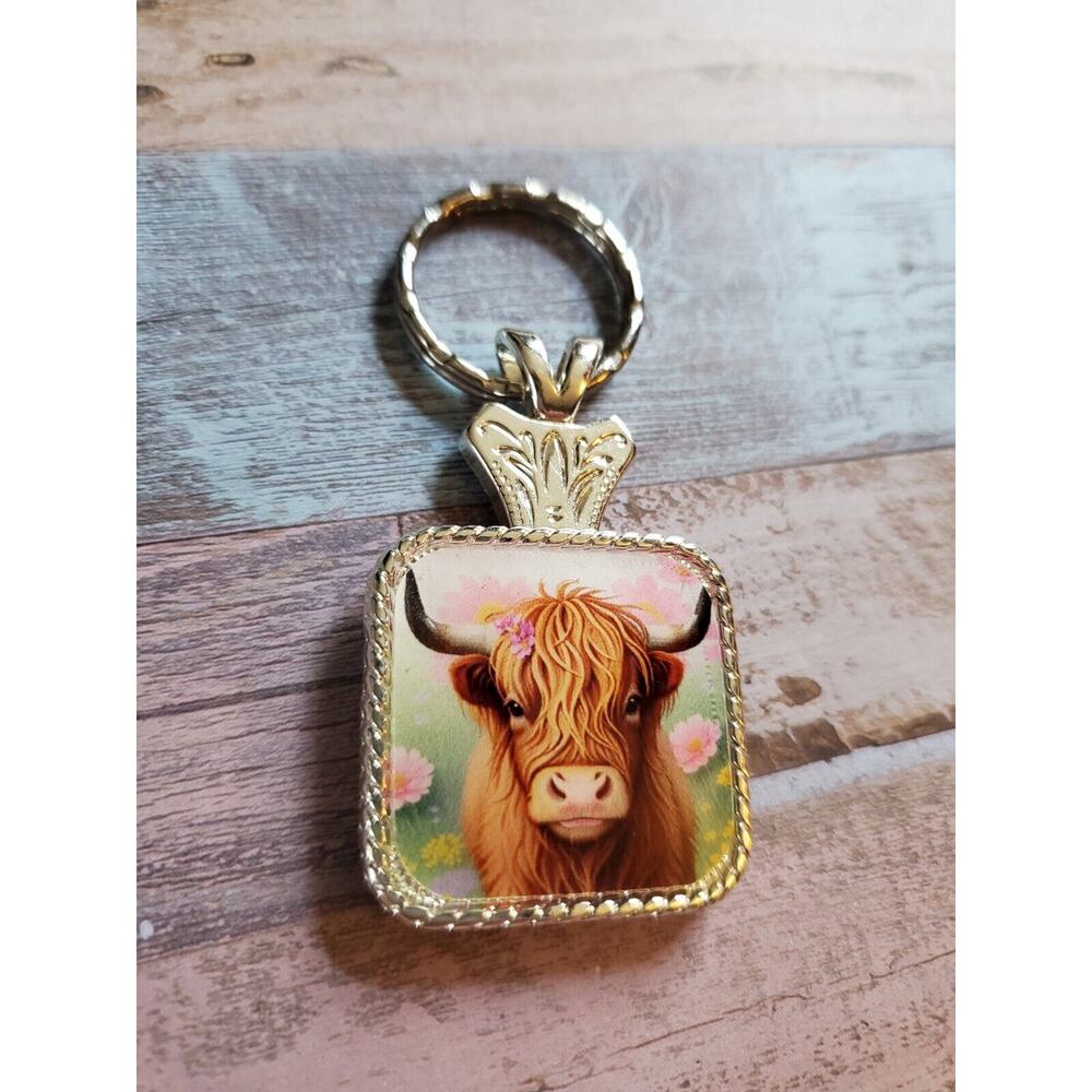 Cute highland Cow Concho Keychain, western keyring, western car accessories